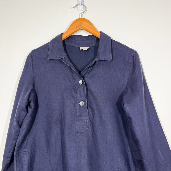 J. Jill Linen Oversized Navy Blue Pullover Long Sleeves Top Pockets Sz XS Lined - Picture 2 of 9